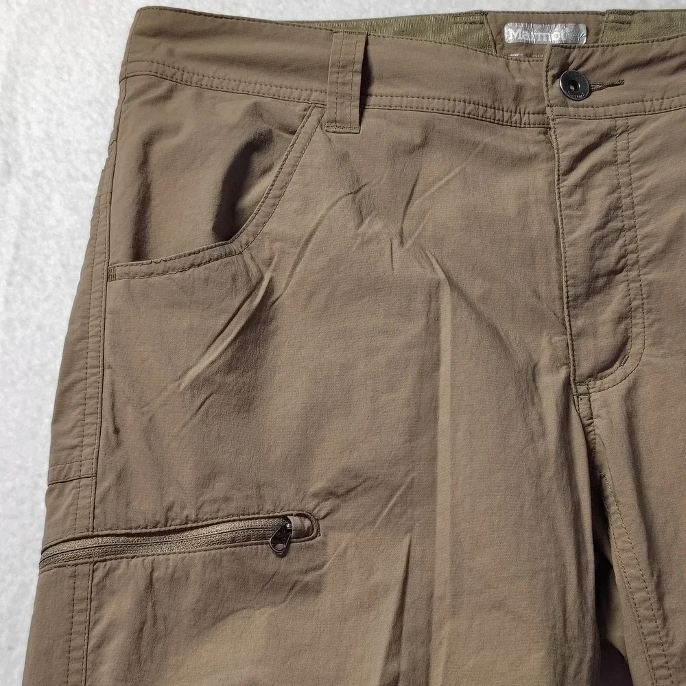 Marmot Men's Nylon Pants size 32x31 Tan Zipper Tech‎ Pocket Stretch Trail Hiking